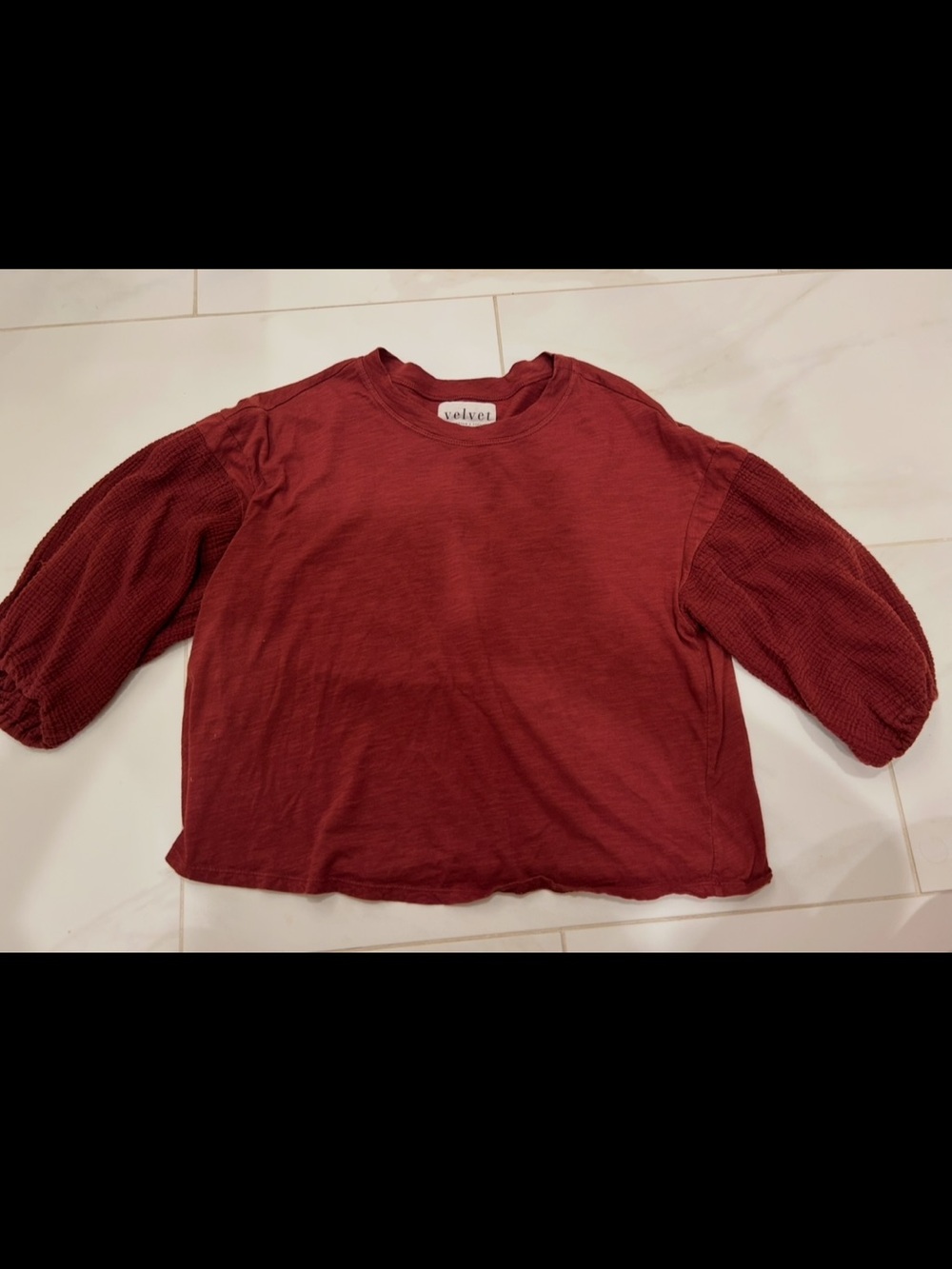 Anthropologie Textured-Sleeve Long-Sleeve Tee in Wine